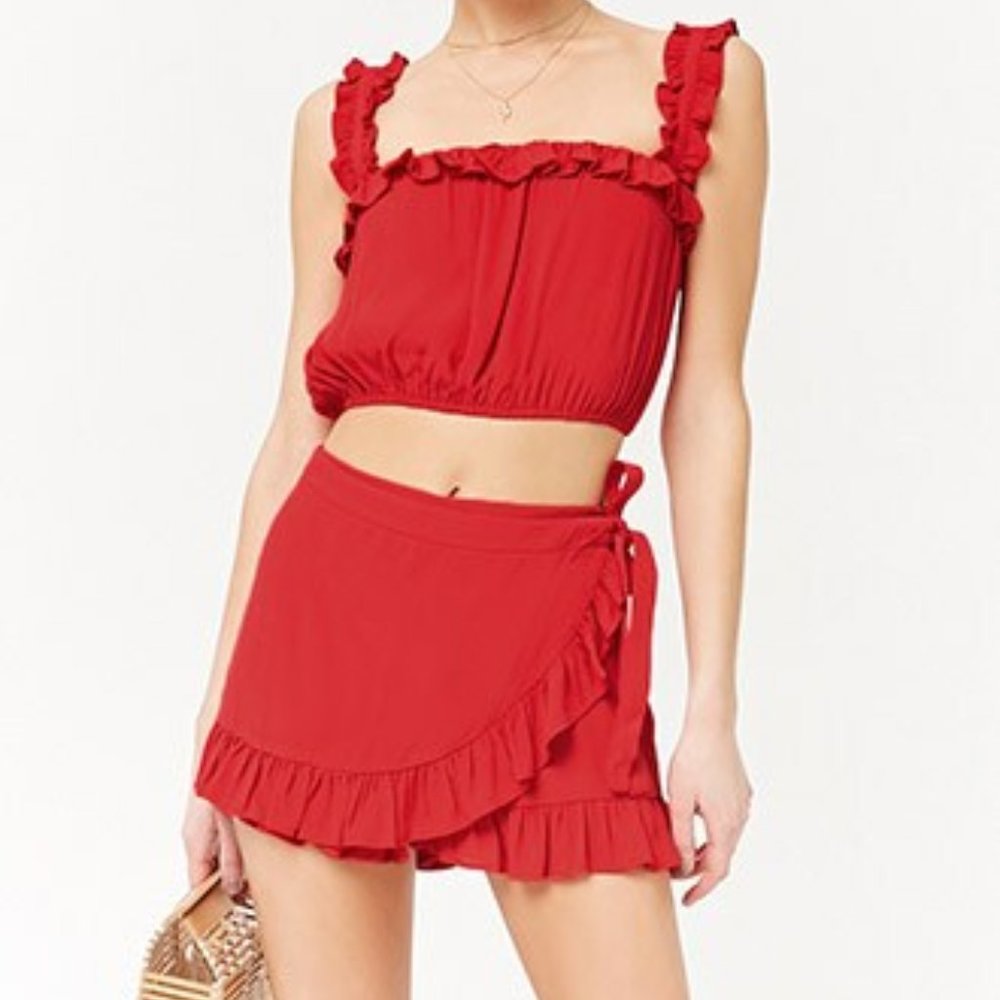 Forever21 red skort and crop top set
